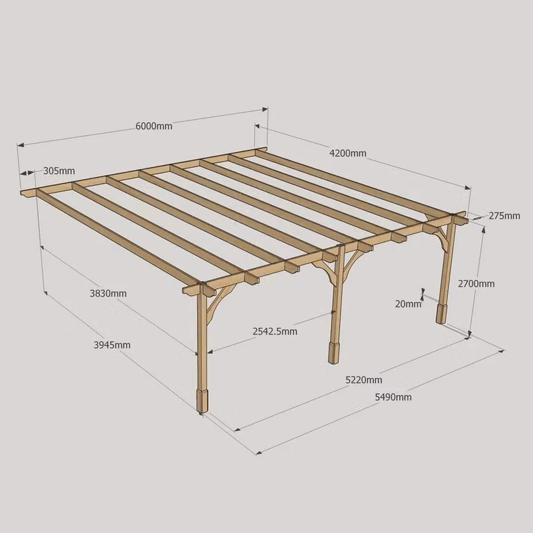 Rutland County Garden Furniture Ltd Premium Wall Mounted Lean-to Pergola with 3 Posts, Green, W: 600 cm, D: 420 cm, H: 270 cm – 4