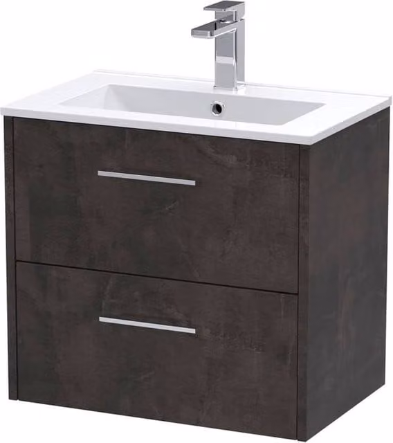 Balterley Winshill Contemporary 2 Drawer Wall Hung Vanity Basin Unit, Grey, Width: 60 cm