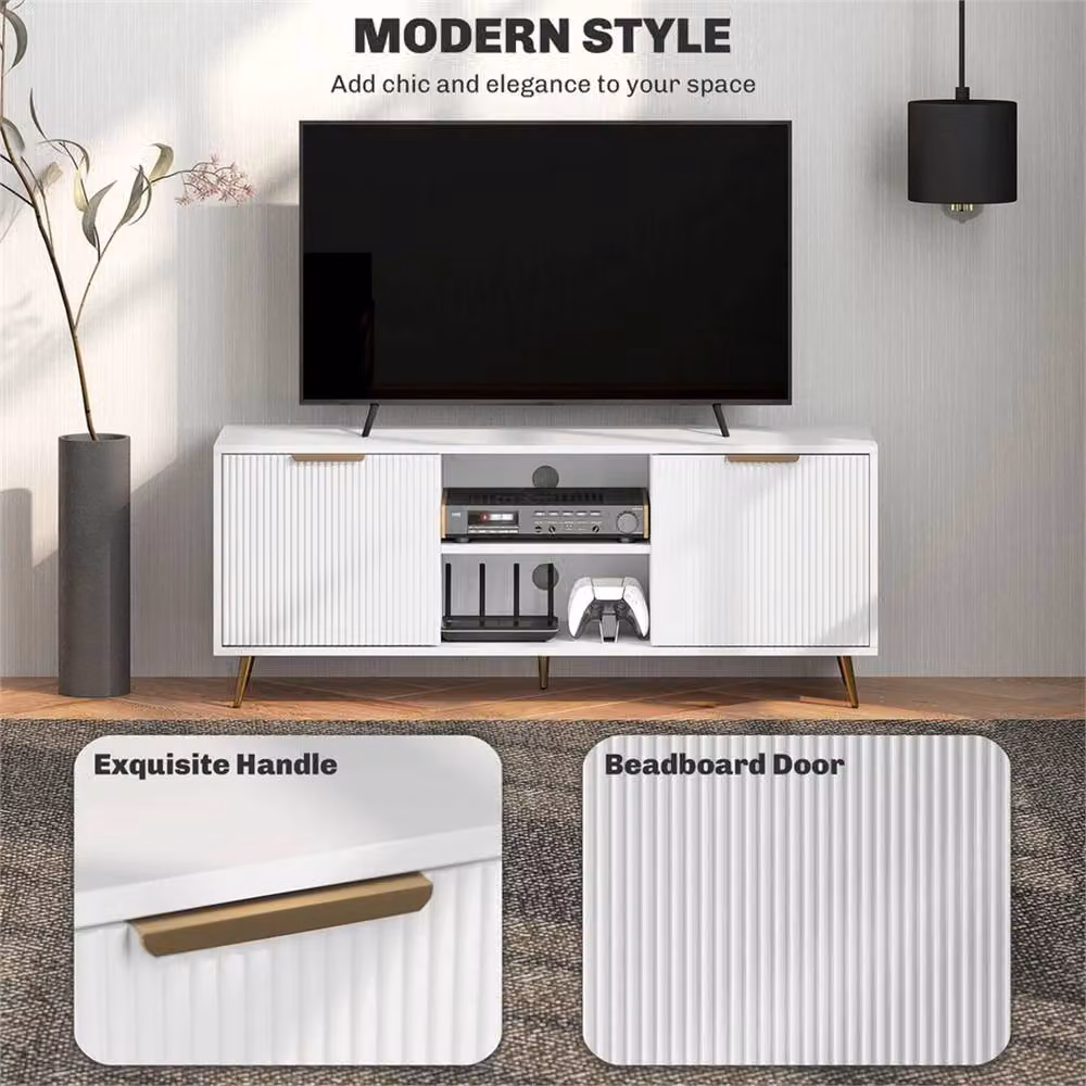 Nordara Modern White MDF TV Stand Cabinet with Storage and Media Compartments, W/D/H: 120 x 40 x 48 cm – 3