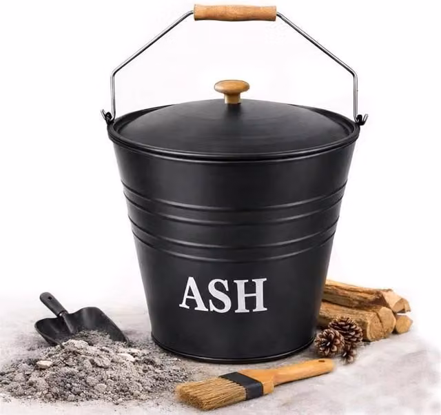 NESTLUNE 12L Cast Iron Ash Bucket with Lid for BBQ and Wood Fire, Black