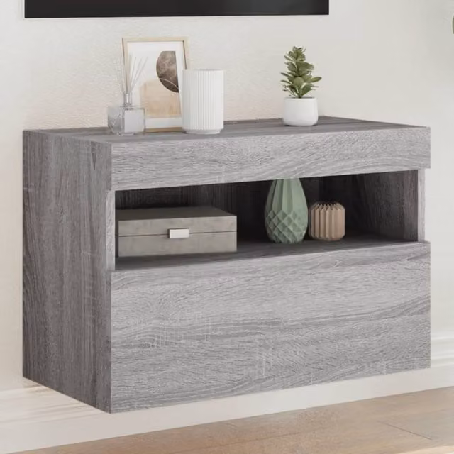 Berkfield Home Modern Wall Mounted TV Cabinet with Integrated LED Lights in Grey Sonoma, W: 60 cm, D: 40 cm, H: 40 cm – 1