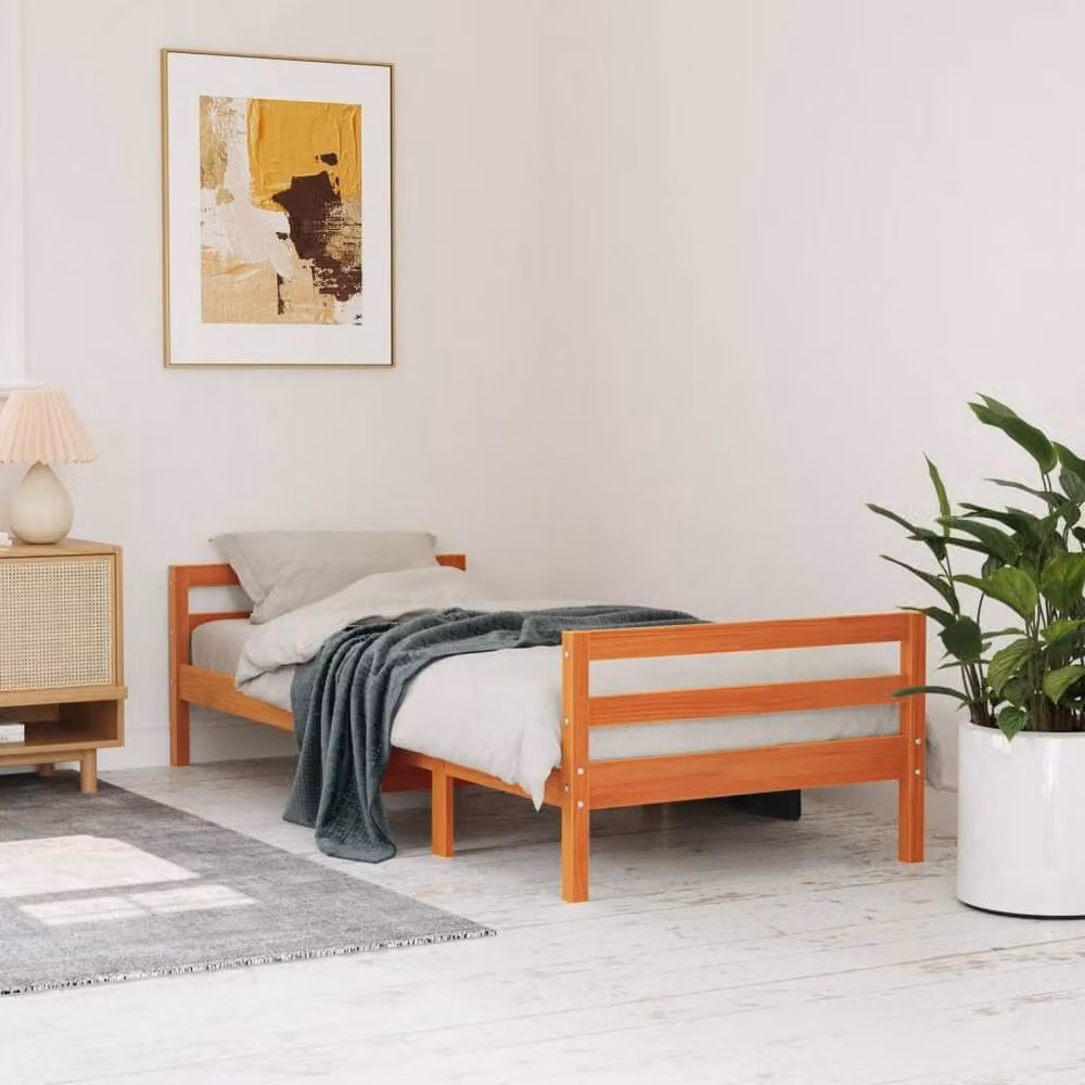 Berkfield Home Beautiful Solid Wood Pine Bed Frame in Wax Brown, W/D/H: 90 x 200 cm – 2