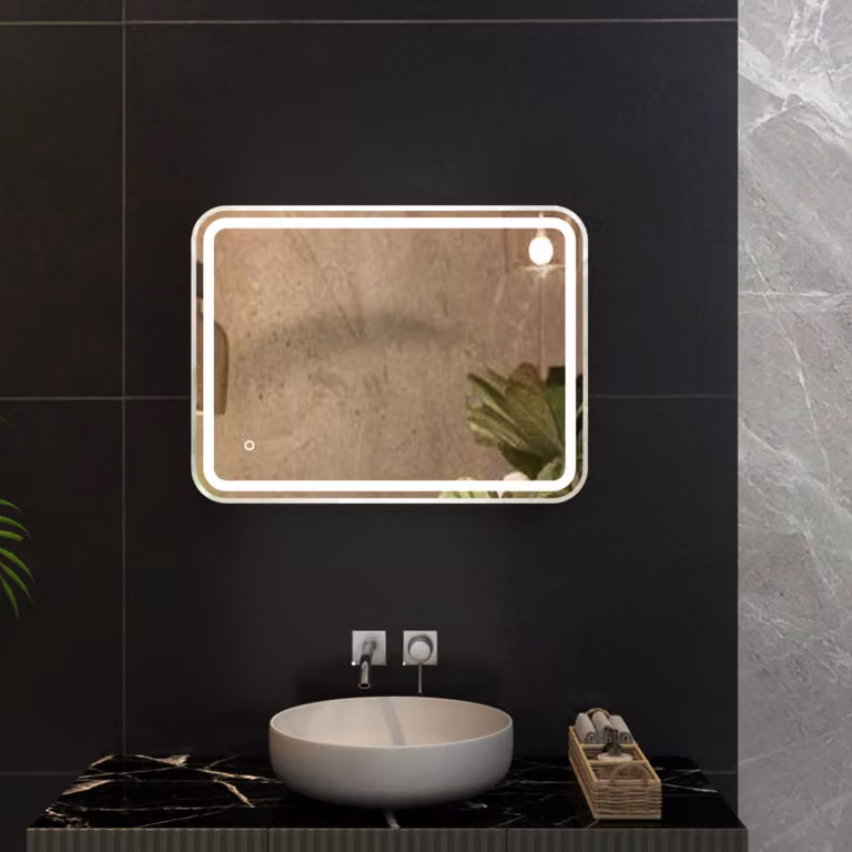 Royal Bathrooms Luna Chrome Frontlit LED Framed Illuminated Mirror with Demister Pad and Touch Sensor, Silver, W: 60.0 cm, H: 80.0 cm