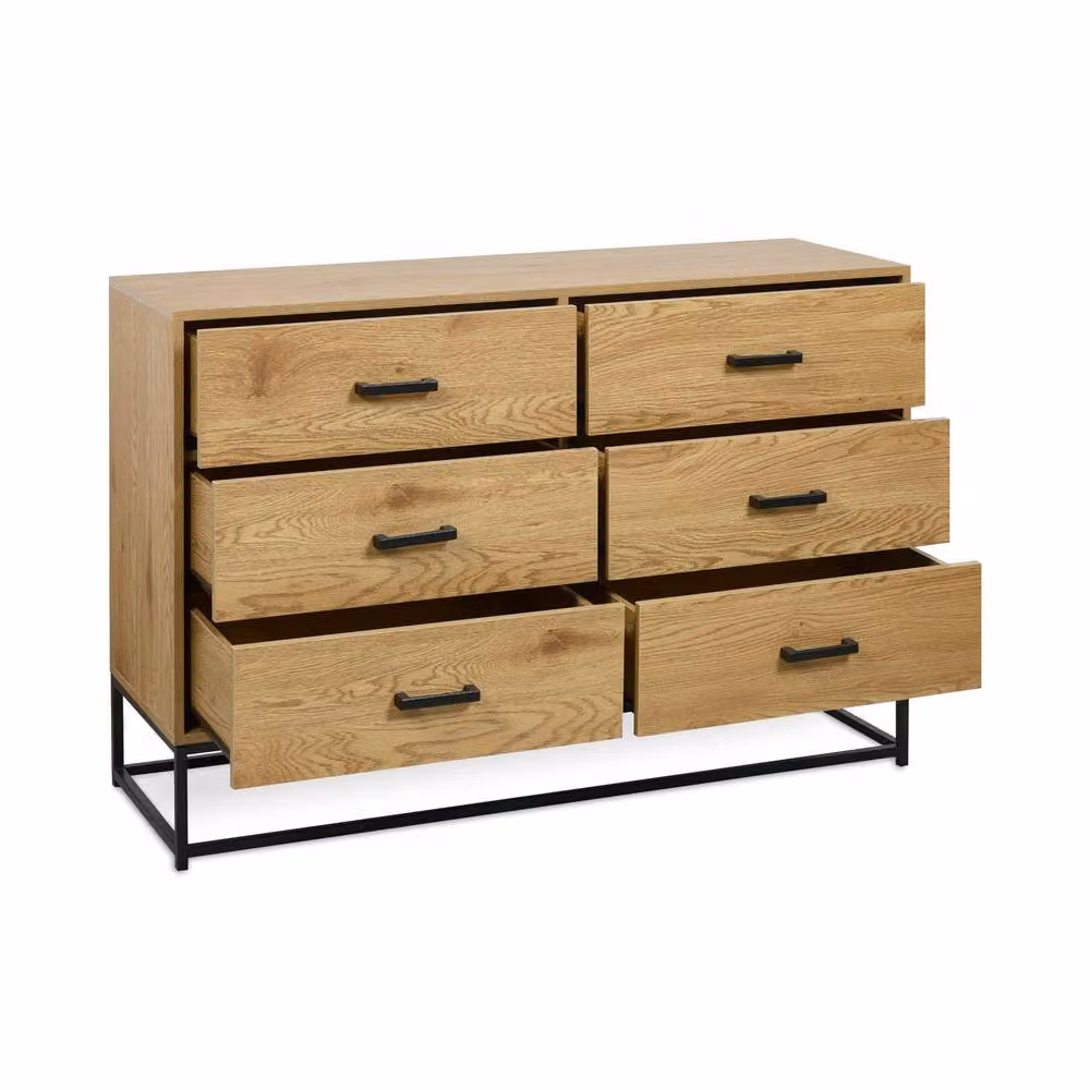 Cheshire Ashford 6 Drawer Chest in Light Oak Effect and Black – 2