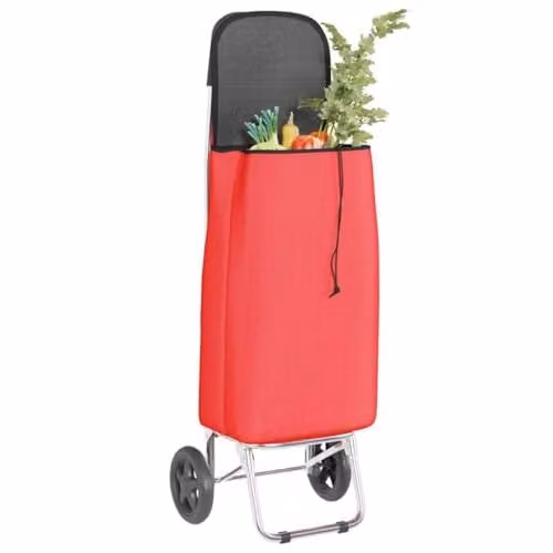 vidaXL Folding Shopping Trolley in Red with Oxford Fabric, W/D/H: 35 x 28 x 92 cm