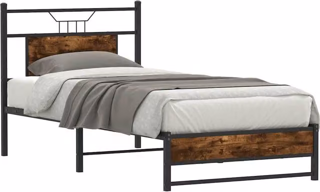 Berkfield Home Decorative Single Bed Frame in Smoked Oak and Brown, W/D/H: 90 x 190 cm – 1