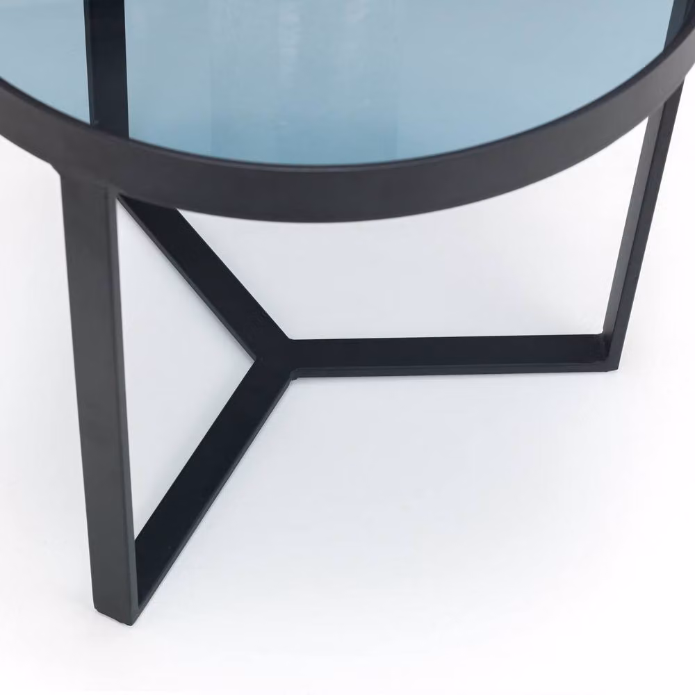 Cheshire Kelburn Modern Round Lamp Table in Black and Smoked Glass, H 50.0 cm x W 45.0 cm – 4