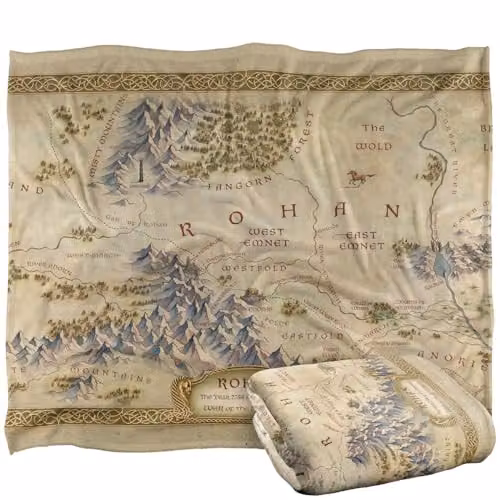 LOGOVISION Lord of the Rings War of the Rohirrim Map Silky Touch Super Soft Fleece Throw Blanket, White, W/D/H: 152 x 127 cm – 1