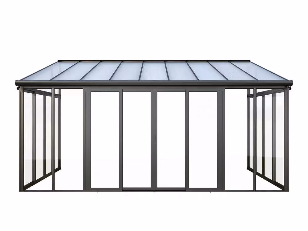 Vente-unique Aluminium and Polycarbonate Lean-to Veranda with UV Protection in Dark Grey – 2