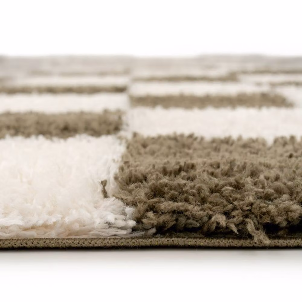 Kukoon Green and Beige Checkerboard Shaggy Living Room Area Rug, W: 160 cm, D: 230 cm – 7