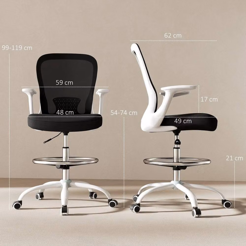 NESTLUNE Ergonomic Mesh Drafting Chair in Black with Foot Ring and Armrests – 2