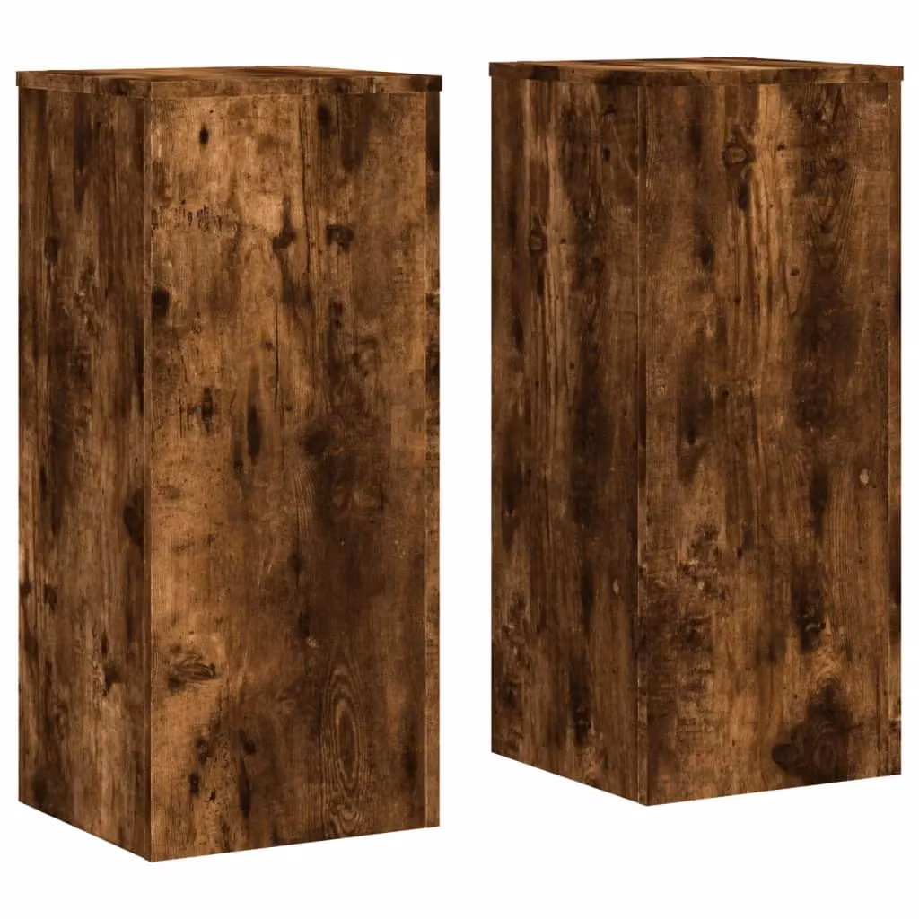 Berkfield Home Set of 2 Smoked Oak Plant Stands in Brown, W/D/H: 30 x 30 x 70 cm – 2