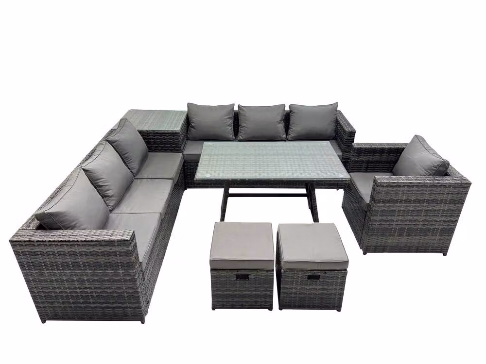 Fimous 7 Seater Anthracite Grey Rattan L-Shape Corner Sofa Set with Armchairs, Ottoman and Coffee Table – 3