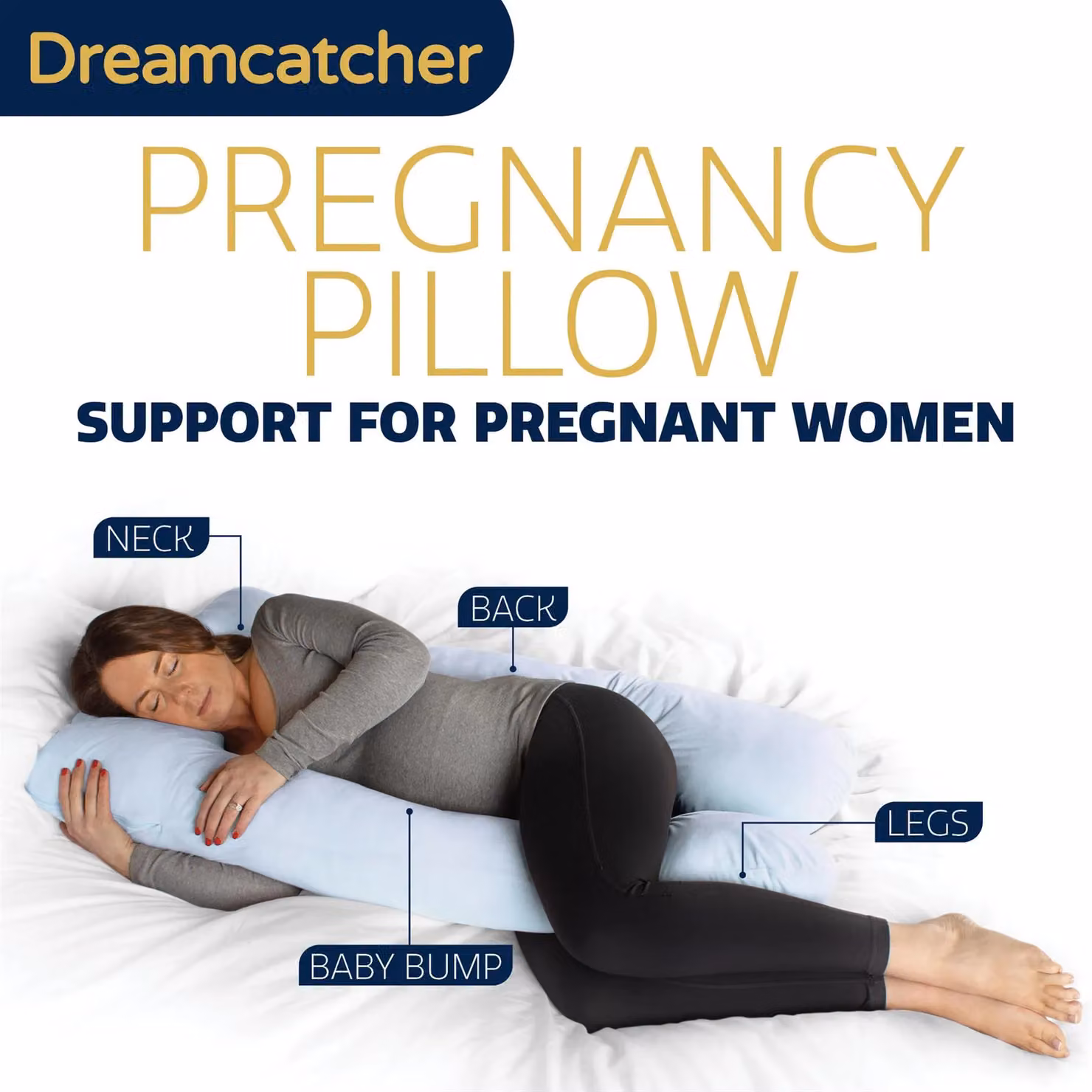 Dreamcatcher U-Shaped Maternity Support Pregnancy Pillow in Blue Micro Fleece – 2