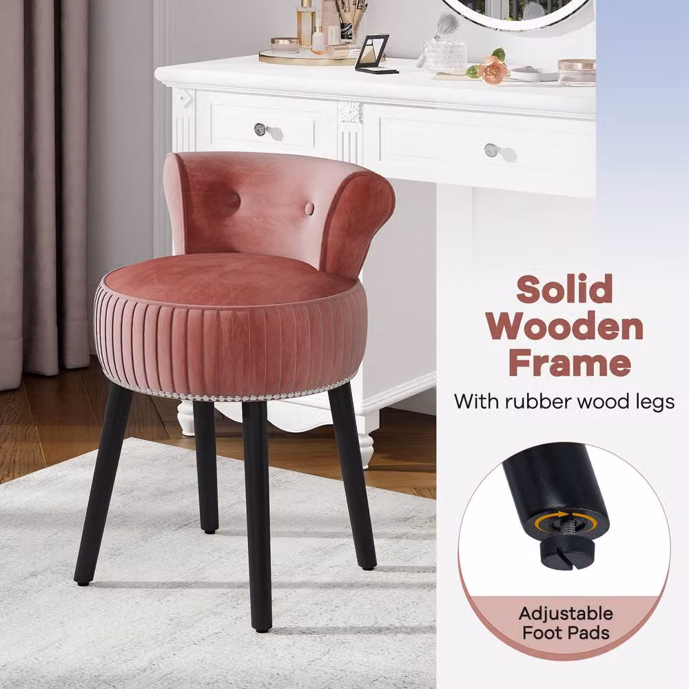 Costway Velvet Tufted Back Upholstered Vanity Makeup Chair in Pink – 8