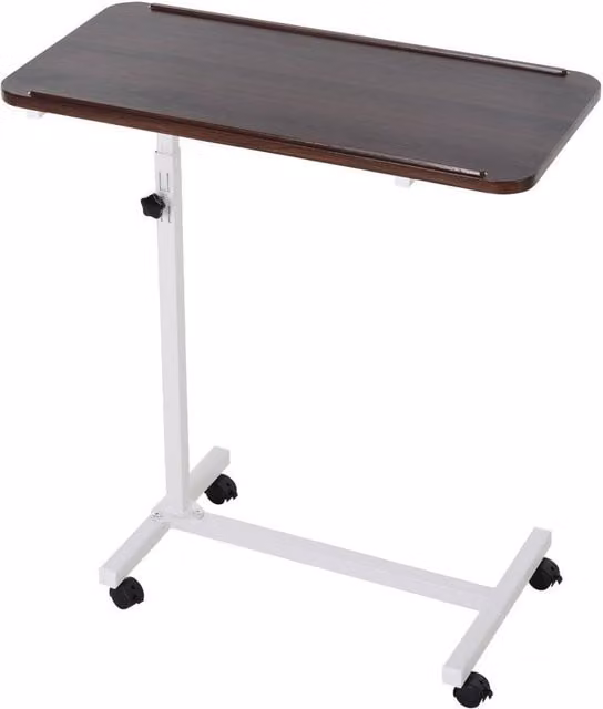 KORVIXA Brown Over Bed Chair Table with 4 Castors