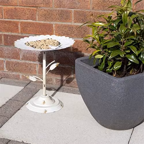 St Helens Home & Garden White Metal Ornamental Pedestal Bird Bath