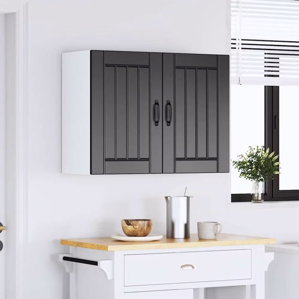Berkfield Home Lucca Black Kitchen Wall Cabinet in Matt MDF, W/D/H: 80 x 31 x 60 cm – 3