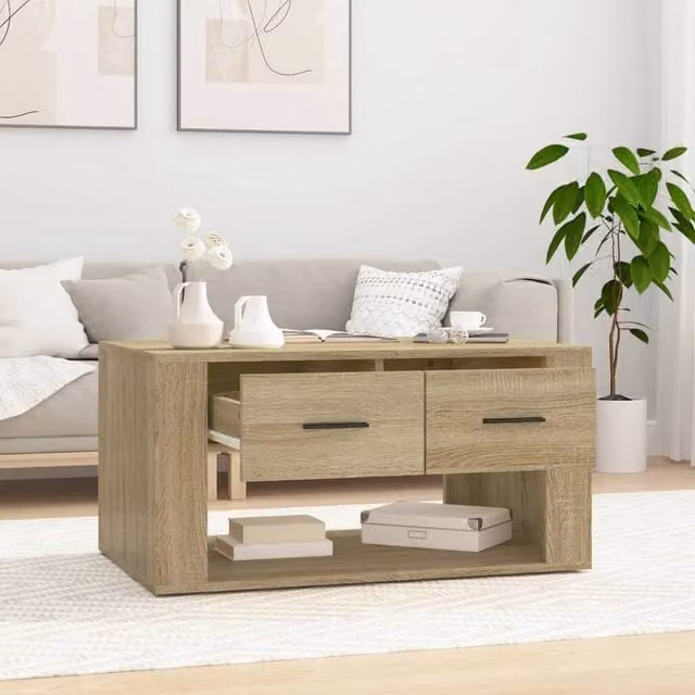 Berkfield Home Sonoma Oak Decorative Coffee Table in Light Brown, W/D/H: 80 x 50 x 40 cm