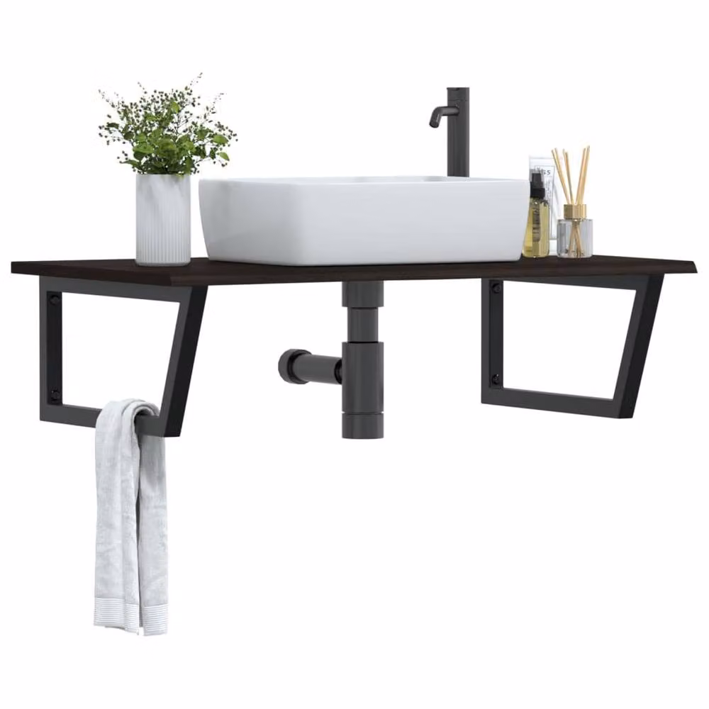 Berkfield Home Wall Mounted Basin Shelf in Brown Oak and Steel – 2