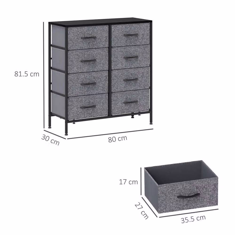 NESTLUNE 8 Drawer Fabric Chest of Drawers with Wooden Top in Grey – 2