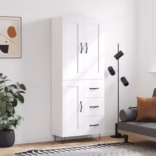 vidaXL Industrial Style White Highboard Sideboard with Metal Feet and Internal Shelves – 2