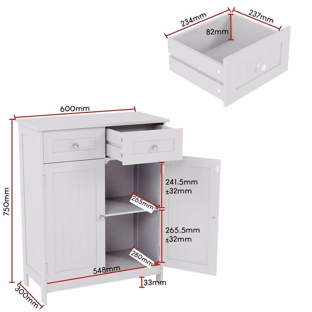 HD Designs Priano Freestanding White Bathroom Storage Cabinet with 2 Doors and 2 Drawers – 2
