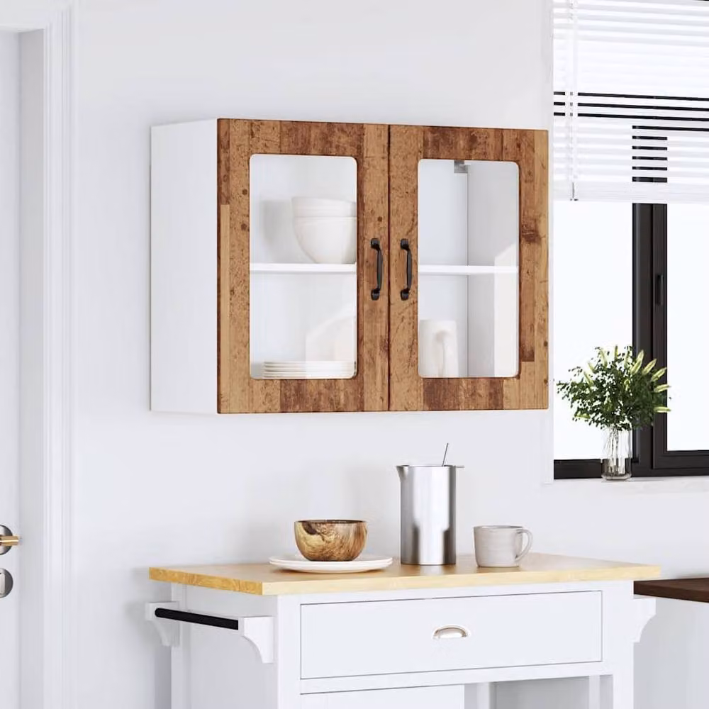 Berkfield Home Lucca Kitchen Wall Cabinet with Glass Door in Old Wood Brown – 2