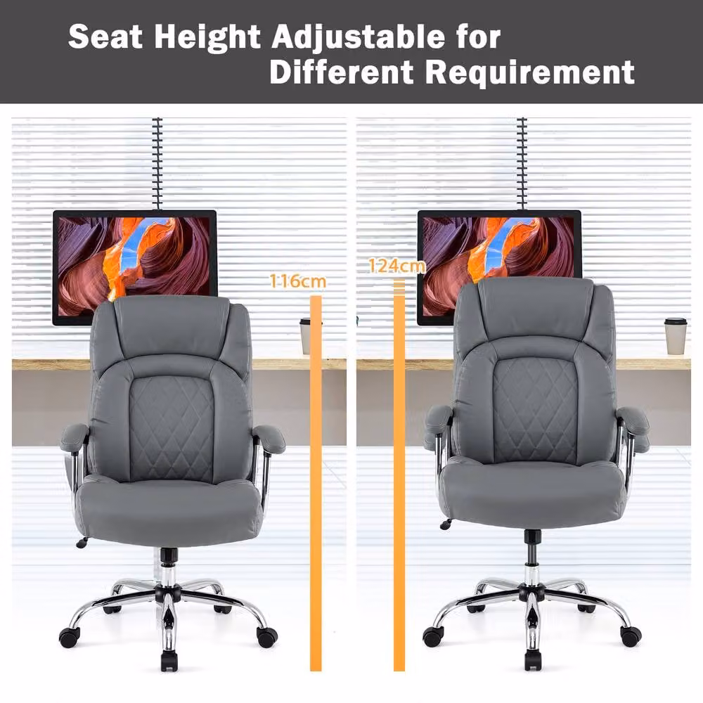 Costway Modern Grey PU Leather Executive Office Chair with Headrest and Armrests – 4