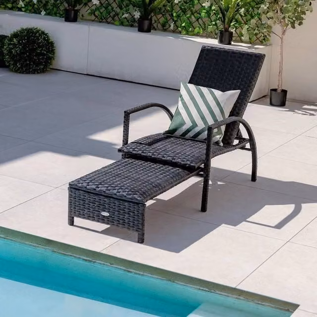 Kelvenix 5-Level Adjustable Wicker Chaise Lounger Recliner with Armrests in Brown – 1