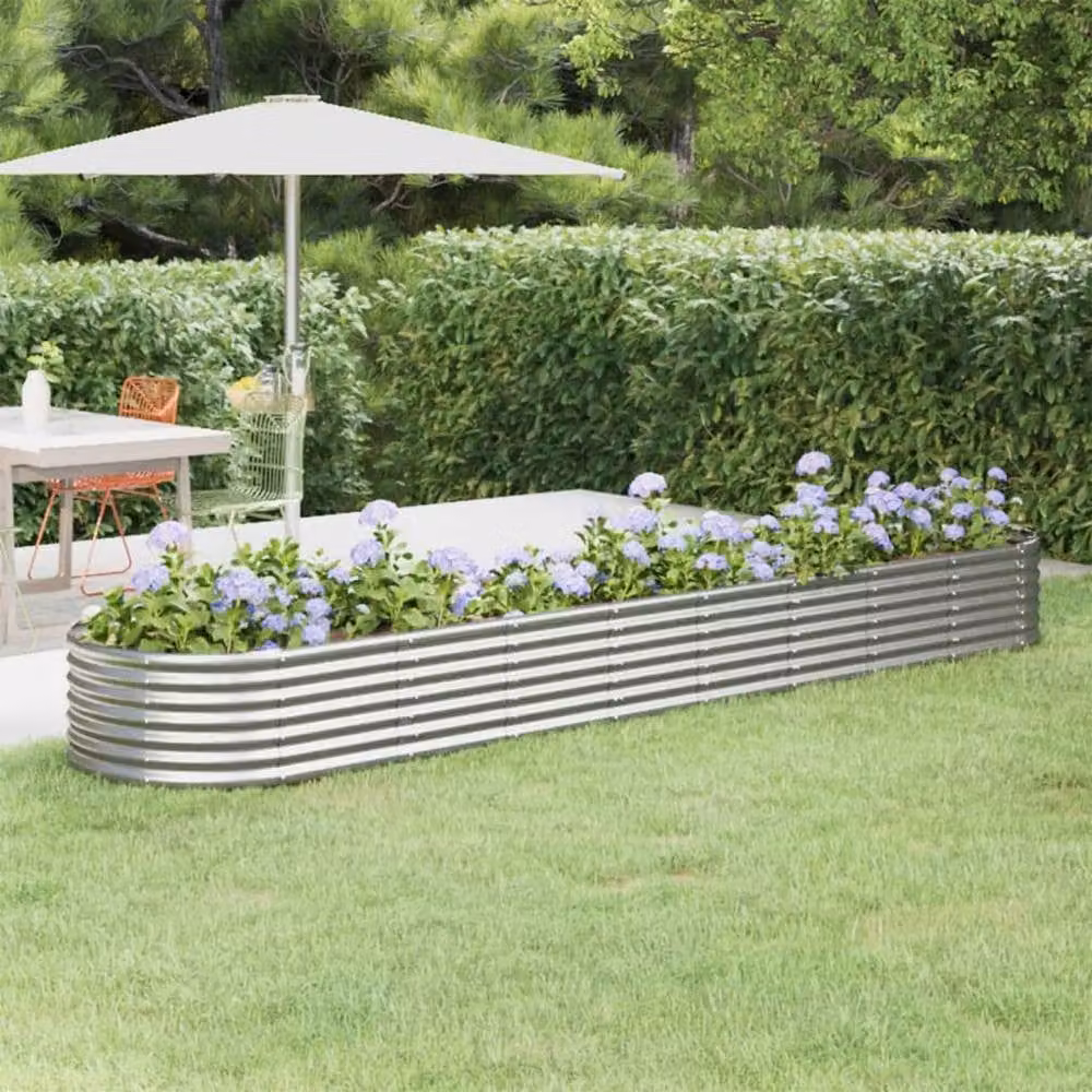 Berkfield Home Garden Powder-coated Steel Raised Bed in Silver, W: 368 cm, D: 80 cm, H: 36 cm – 1