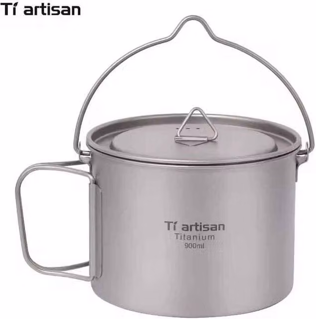Tiartisan Foldable Titanium Camping Pot with Lid, Silver