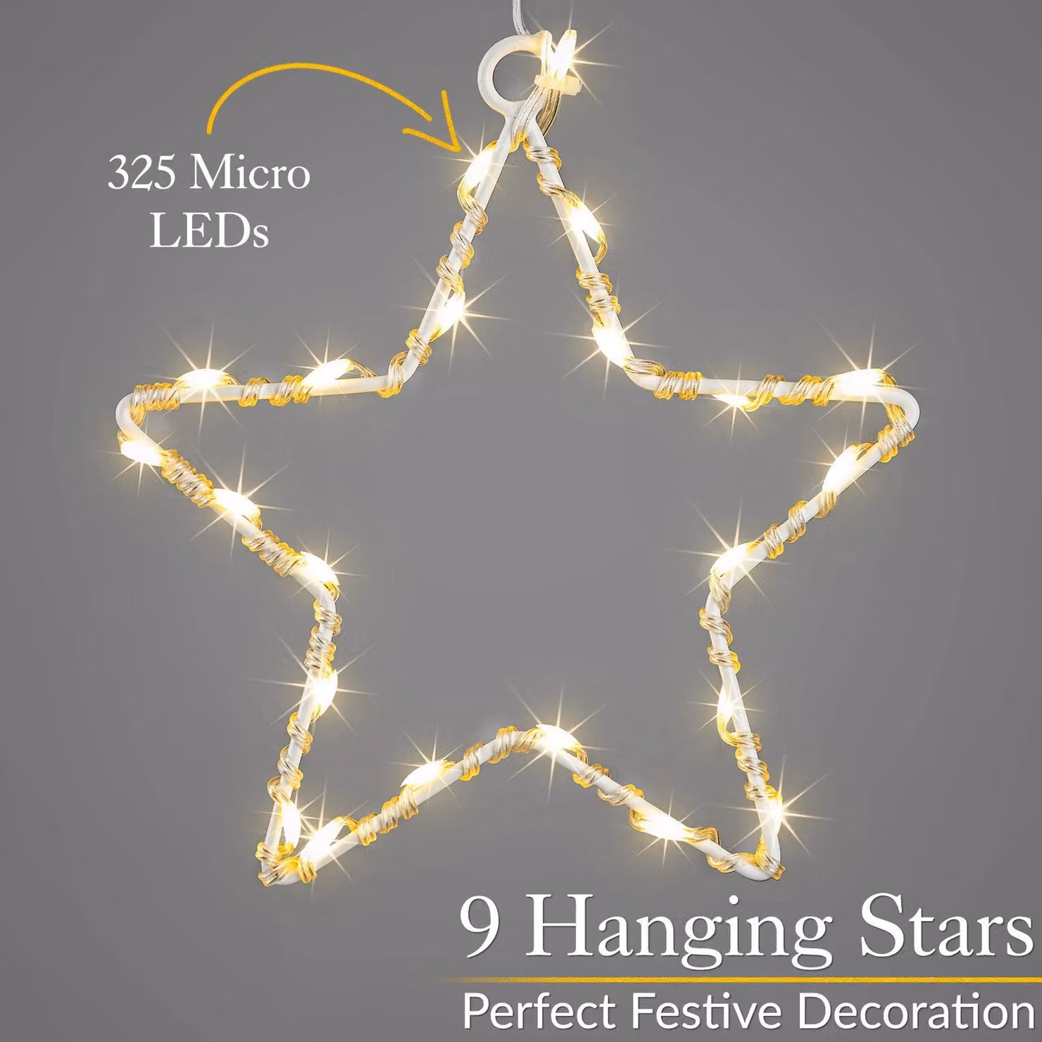 Christow Christmas Star Micro LED Curtain Lights in Cream, W 120 cm x H 120 cm – 2