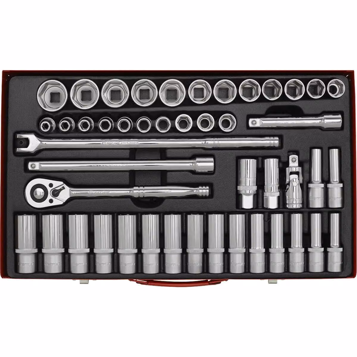 Loops 46 Piece Metric Socket Set with 1/2 Inch Square Drive and 6 Point Socket Ratchet Handle in Silver and Multicolour – 4