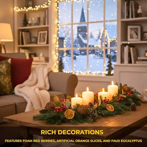 Shatchi 1.8m Rustic Christmas Garland with Eucalyptus Foliage, Orange and Berry Decorations in Red, Orange and Green – 4
