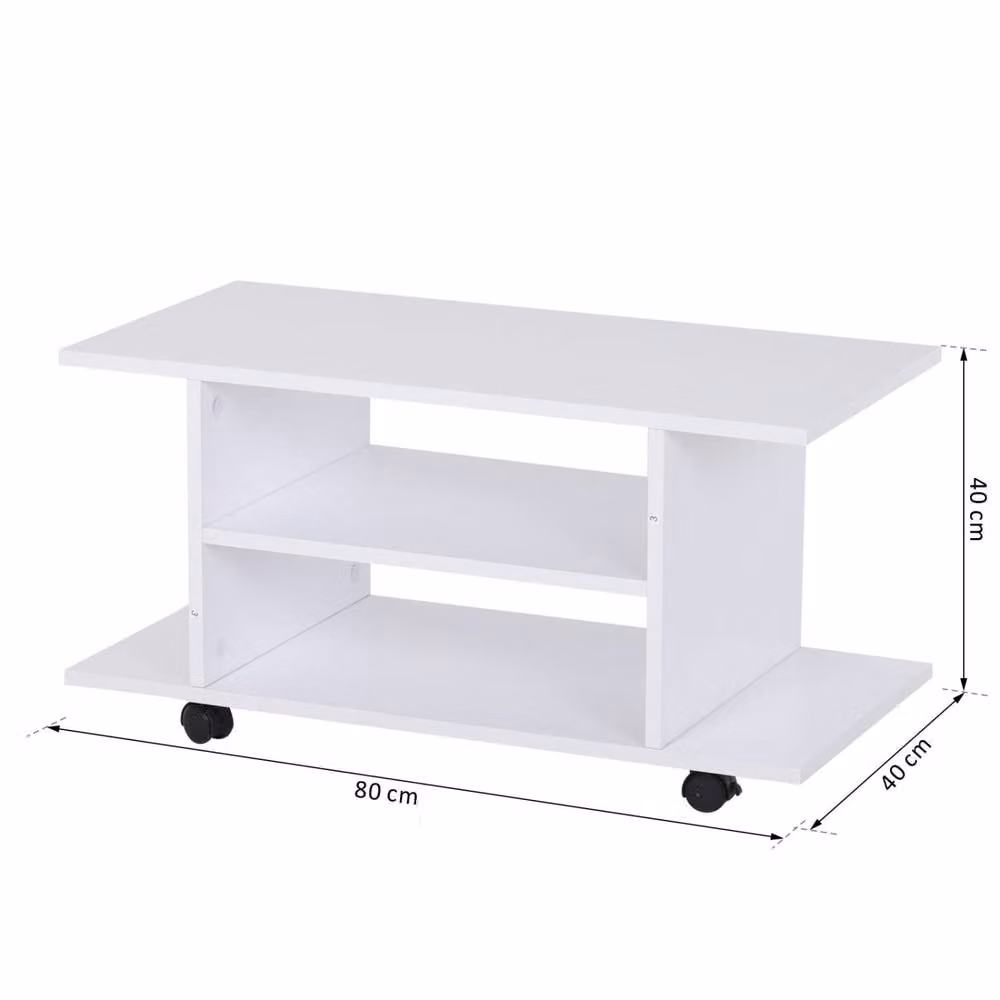 Wyld Haus Vireli Miri White Mobile TV Storage Unit with 3 Tier Shelves and Wheels, W: 80 cm, D: 40 cm – 3