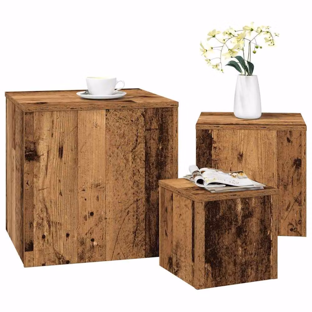 Berkfield Home Set of 3 Nesting Side Tables in Brown Artisan Oak Engineered Wood – 3
