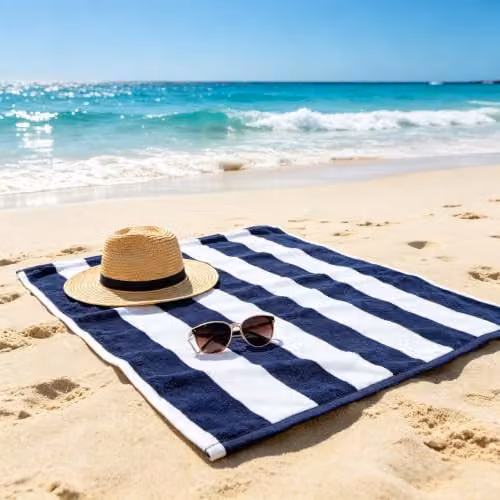 Deyongs Cabana Bay Striped Beach Towel in Blue, 100% Organic Cotton, W: 80 cm, L: 165 cm – 5