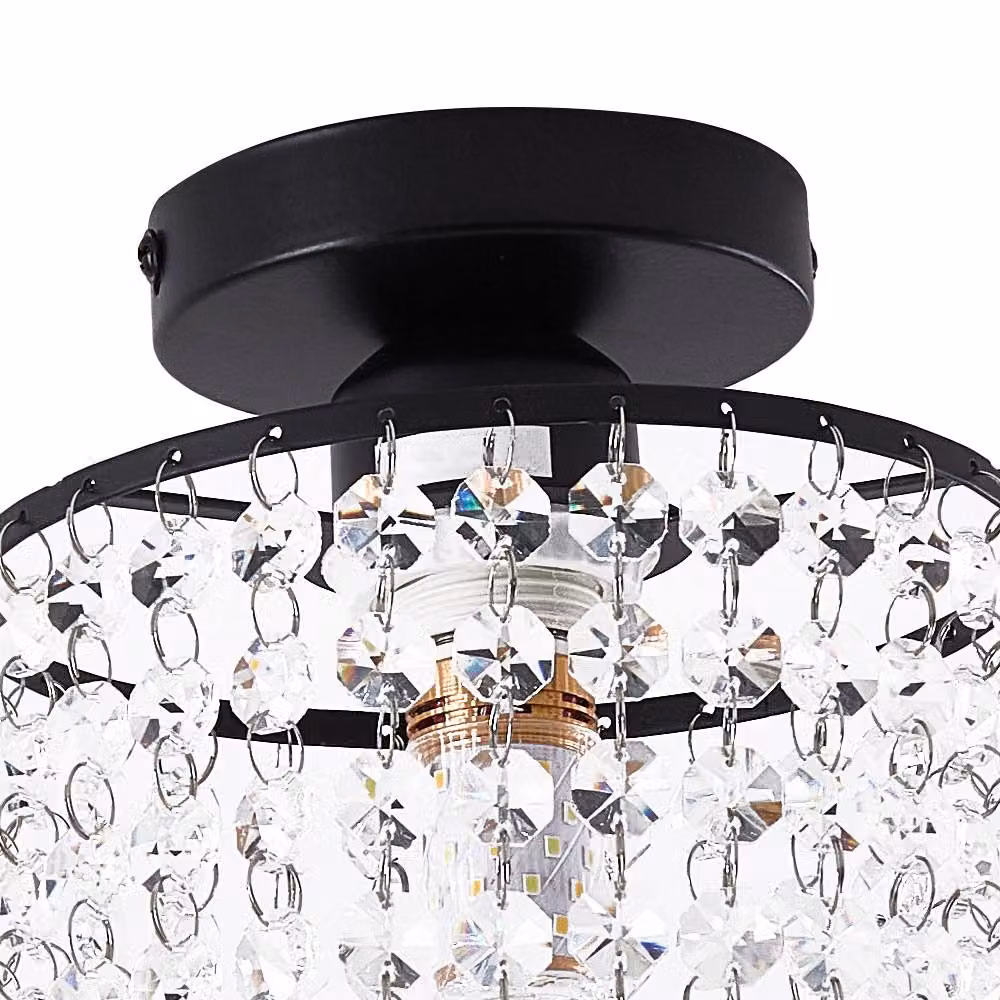 Living and Home Frame Crystal Semi-Flush Mount Ceiling Light in Black – 5