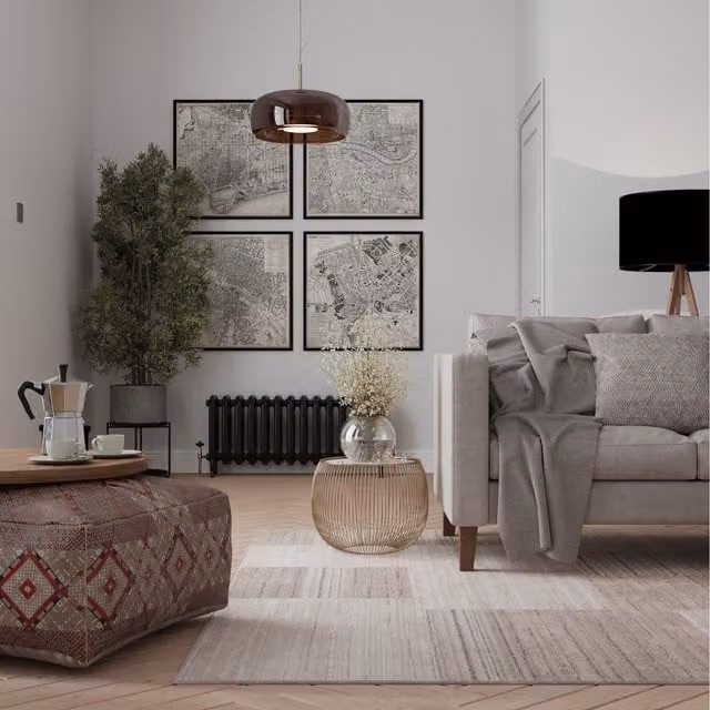 The Rug House Geometric Block Living Area Rug in Beige, Pink and Anthracite, W: 170 cm