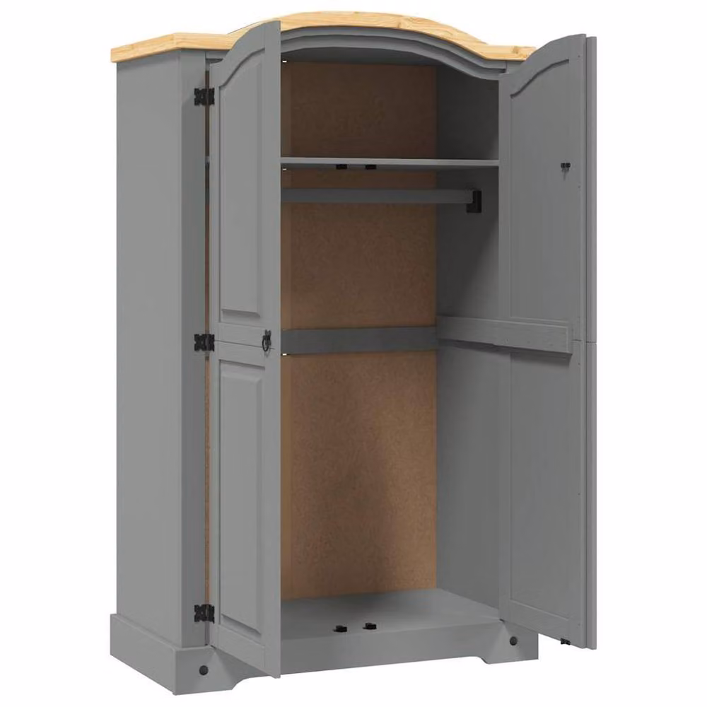 Berkfield Home Corona Range 2 Door Mexican Pine Wardrobe in Grey – 3