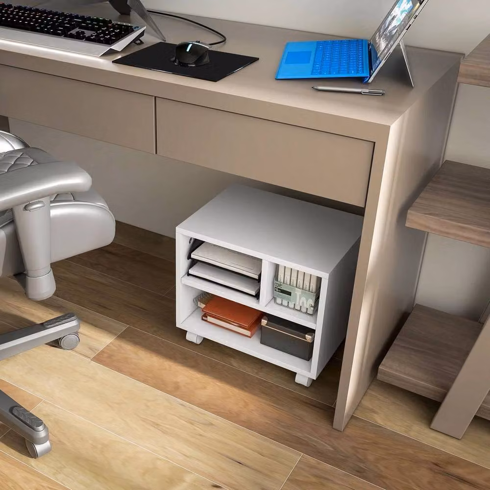 EONLION Printer Stand with Storage and Wheels in White, W: 100 cm x D: 36 cm – 3