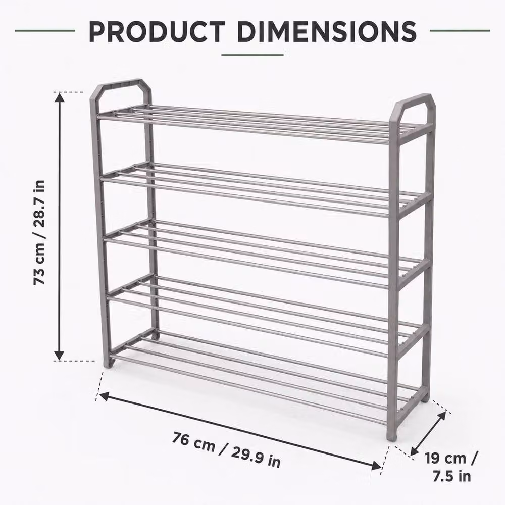 Kelvenix 5 Tier Plastic and Metal Shoe Rack Tall Storage Shelf in Grey – 2