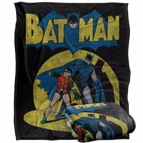 Warner Bros. Batman Vintage Cover Silky Touch Super Soft Fleece Throw Blanket, Multicolour, W: 152.4 cm x L: 152.4 cm