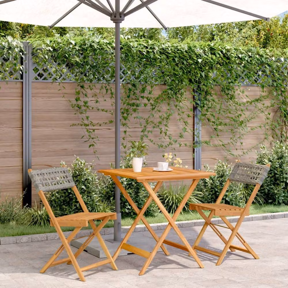 Berkfield Home 3 Piece Bistro Set in Grey Poly Rattan and Acacia Wood – 1