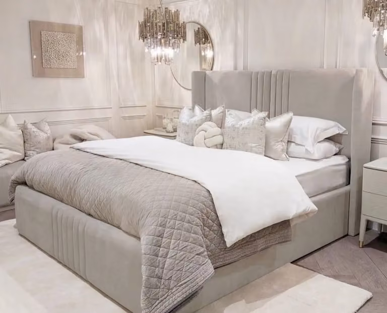 Elliot Modern Upholstered Fabric Bed Frame by Beds NK Ltd in Grey