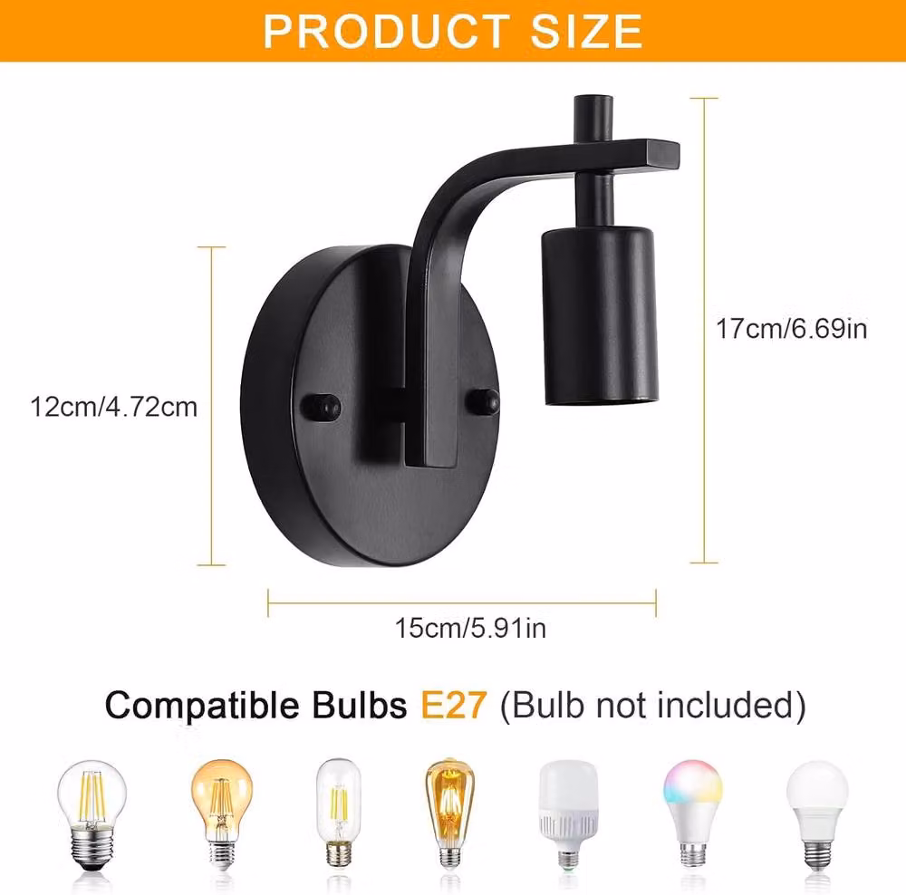 Goeco Set of 2 Vintage Industrial Metal Wall Lights in Black with E27 LED Compatibility – 2