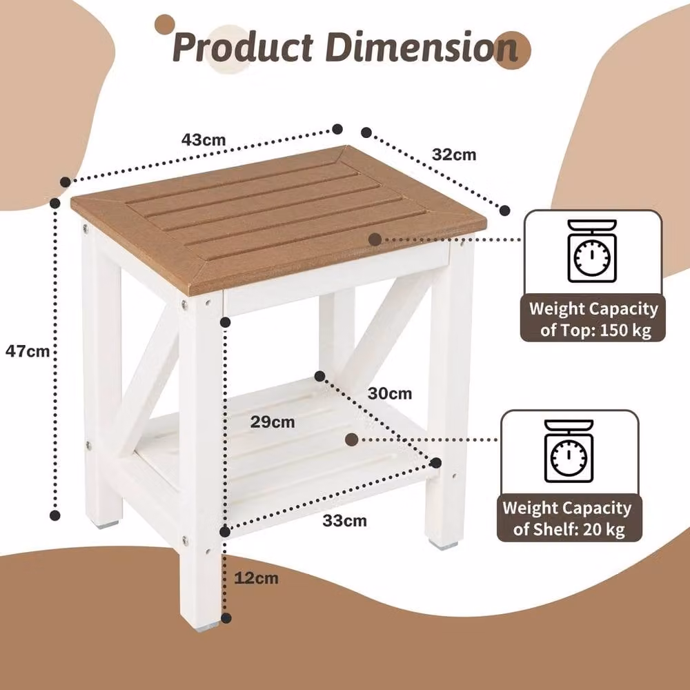 VOGREX Brown Bathroom Shower Stool with Storage Shelf – 2