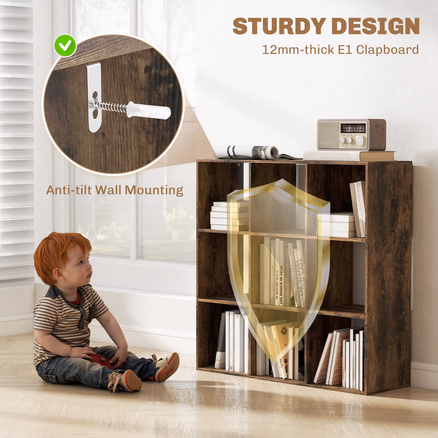 HOMCOM Nine-Cube Freestanding Storage Shelf in Rustic Brown – 5
