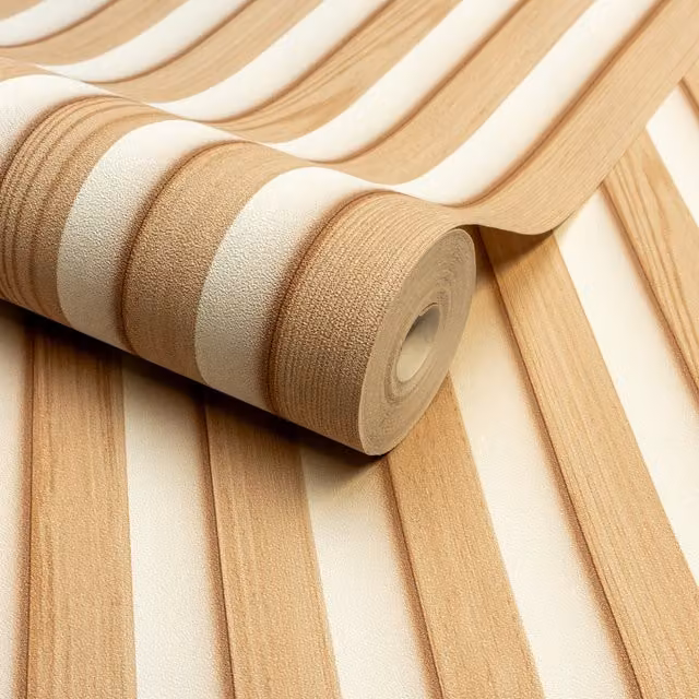 Svedia Wood Slat Panel 3D Realistic Textured Vinyl Wallpaper in White and Beige